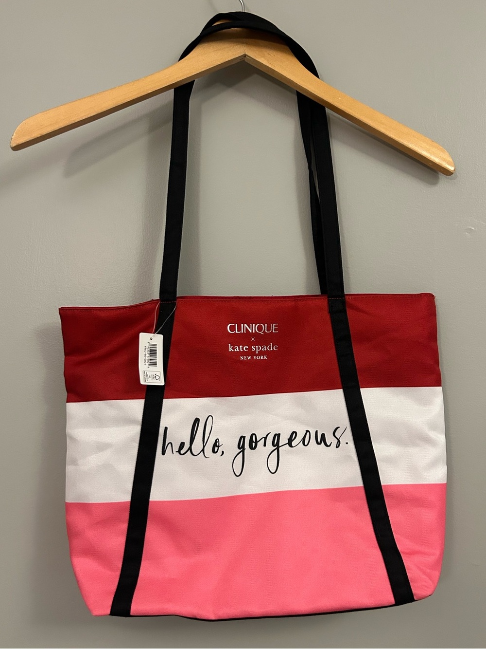 Clinique x Kate Spade Pink & Red Striped "Hello, Gorgeous" Tote NWT